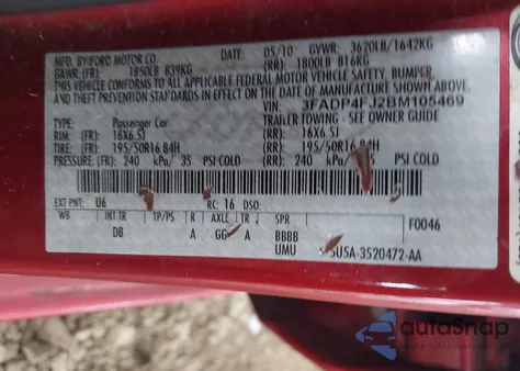 2011 Ford Fiesta Ses z USA, uszkodzony, nr VIN 3FADP4FJ2BM105469